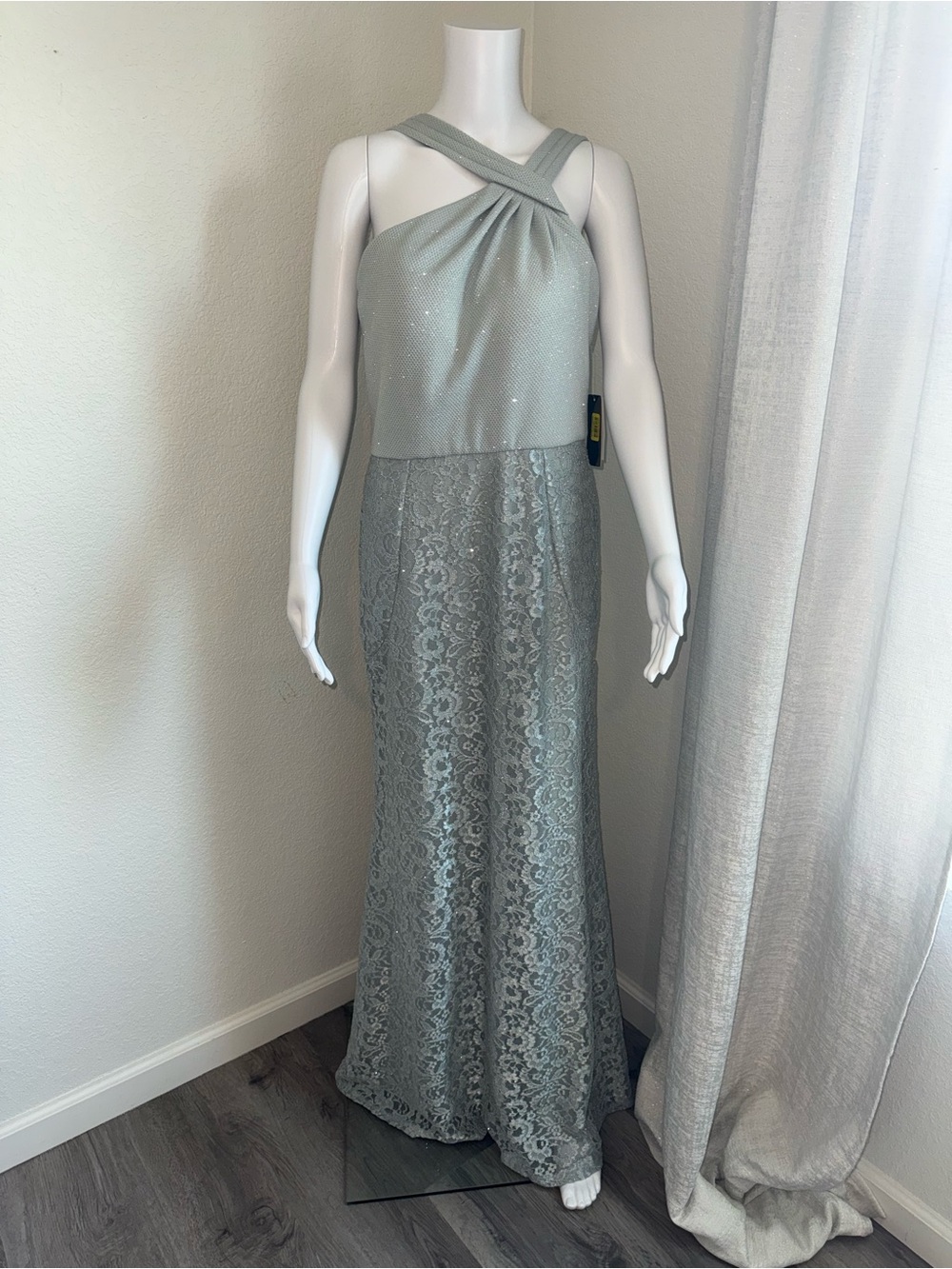 NWT Ignite Evening Formal Gown in a bluish silver color size 10